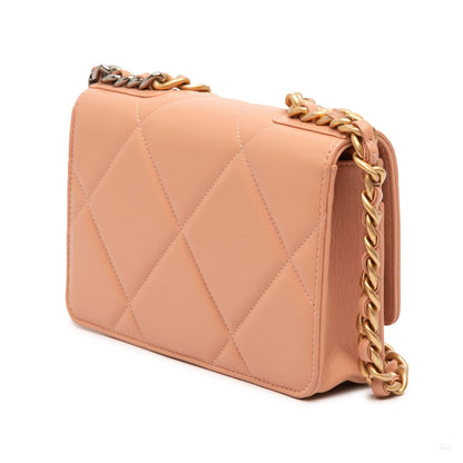 322609052 CHANEL 19 Lambskin Leather Matelassè Wallet on Chain Handbag Pink 2