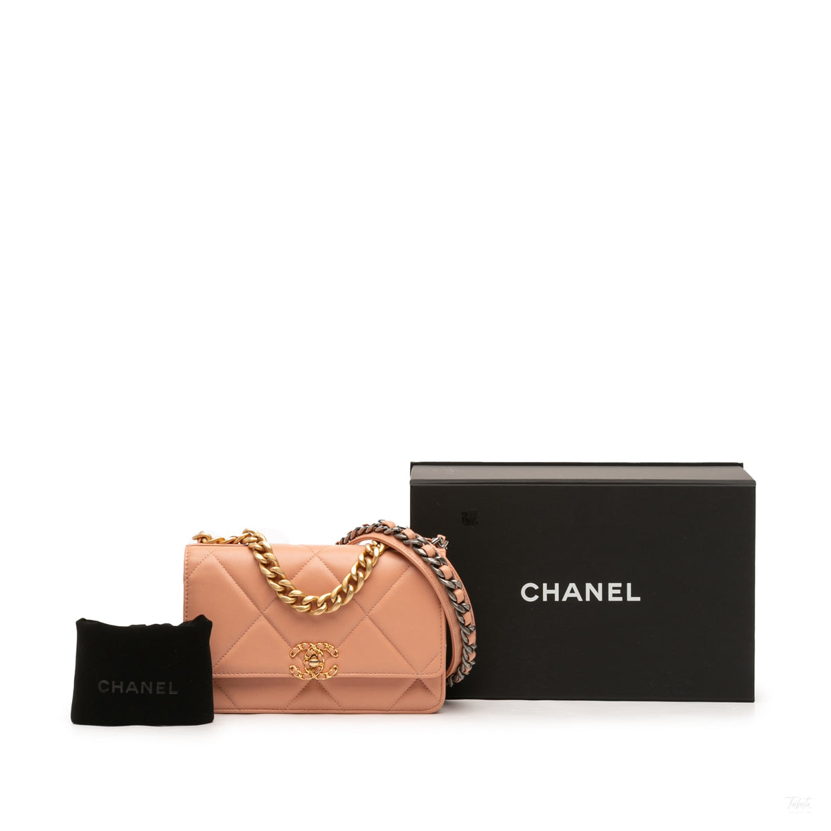 322609052 CHANEL 19 Lambskin Leather Matelassè Wallet on Chain Handbag Pink 7