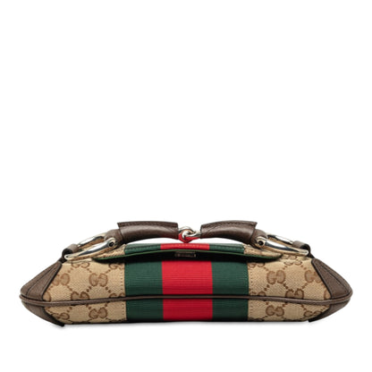 Horsebit Sac à bandoulière GG en petit cuir et toile, beige, 1955 
