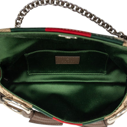 Horsebit Sac à bandoulière GG en petit cuir et toile, beige, 1955 