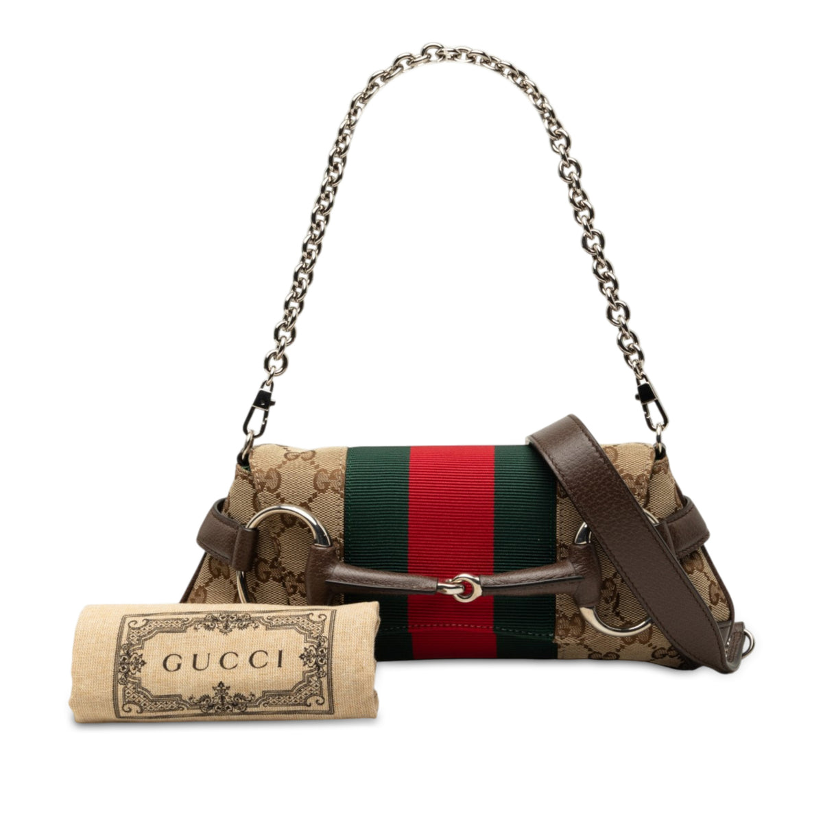 Horsebit Sac à bandoulière GG en petit cuir et toile, beige, 1955 