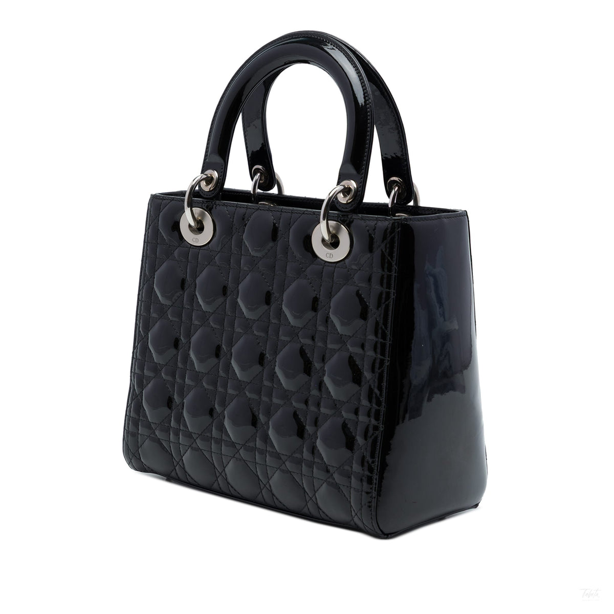 322609081 Lady Dior Medium Patent Leather Cannage Tote Handbag Black 2