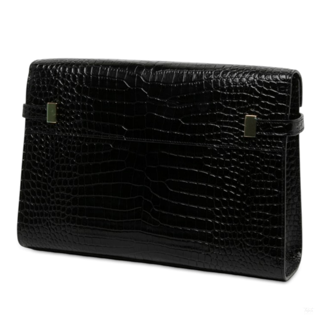322609087 Paris Manhattan Leather Crocodile Embossed Flap Clutch Black 2