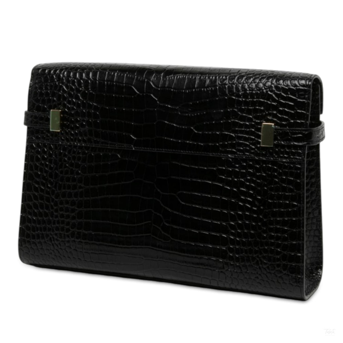 322609087 Paris Manhattan Leather Crocodile Embossed Flap Clutch Black 2