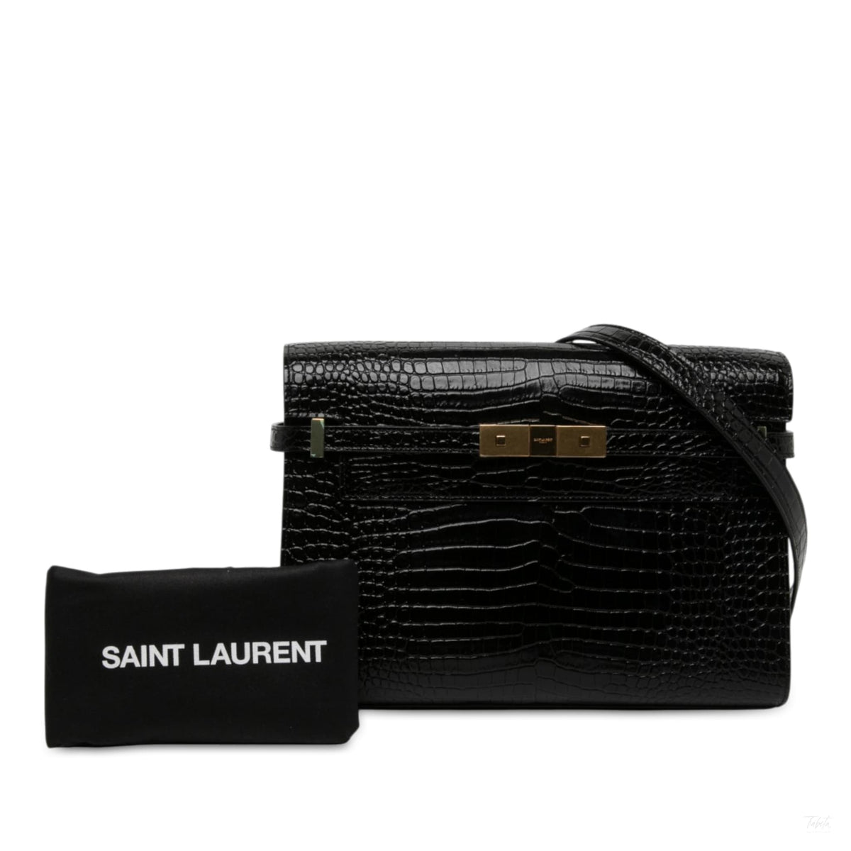 322609087 Paris Manhattan Leather Crocodile Embossed Flap Clutch Black 6