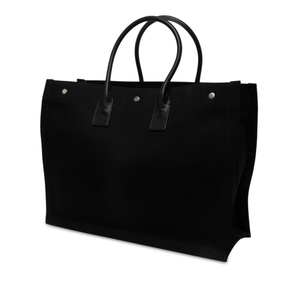 Rive Gauche Large Canvas Tote Handbag Black