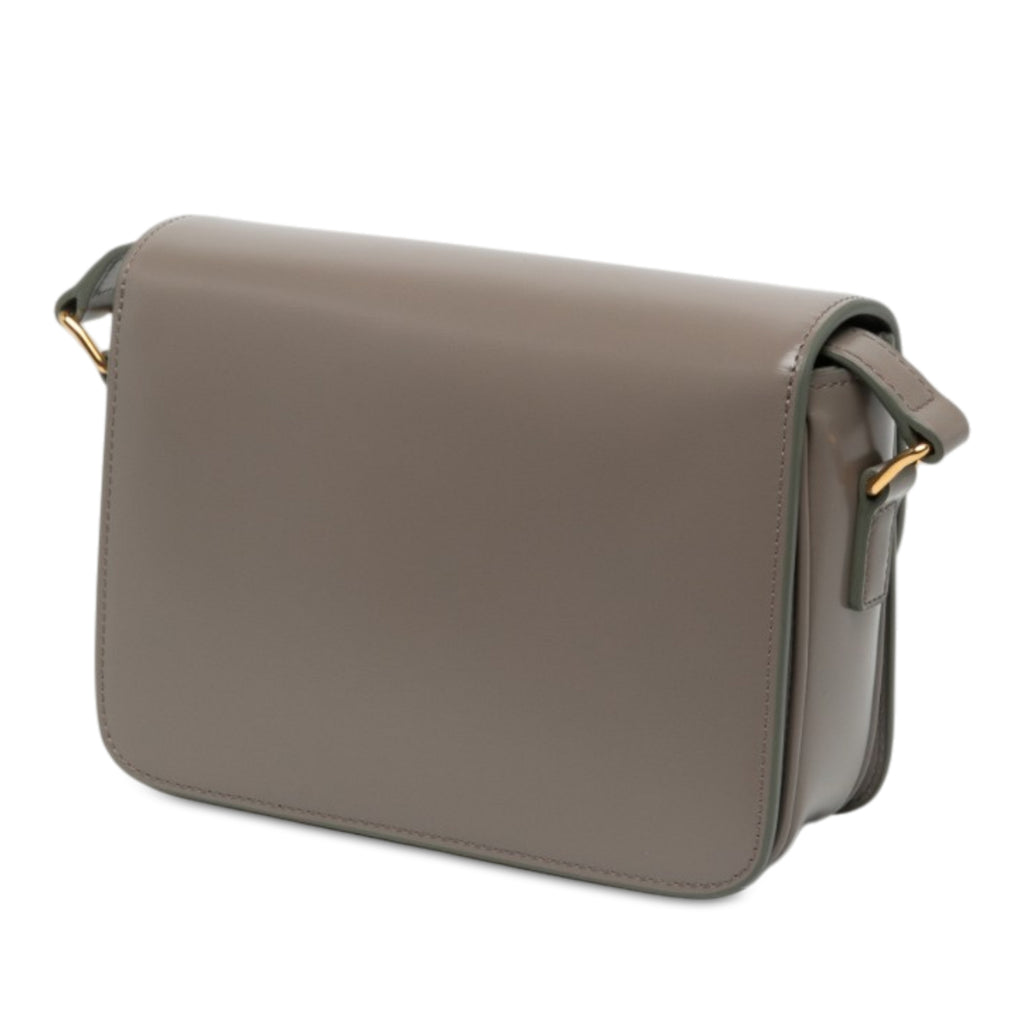 Triomphe Teen Shiny Calfskin Leather Flap Crossbody Brown