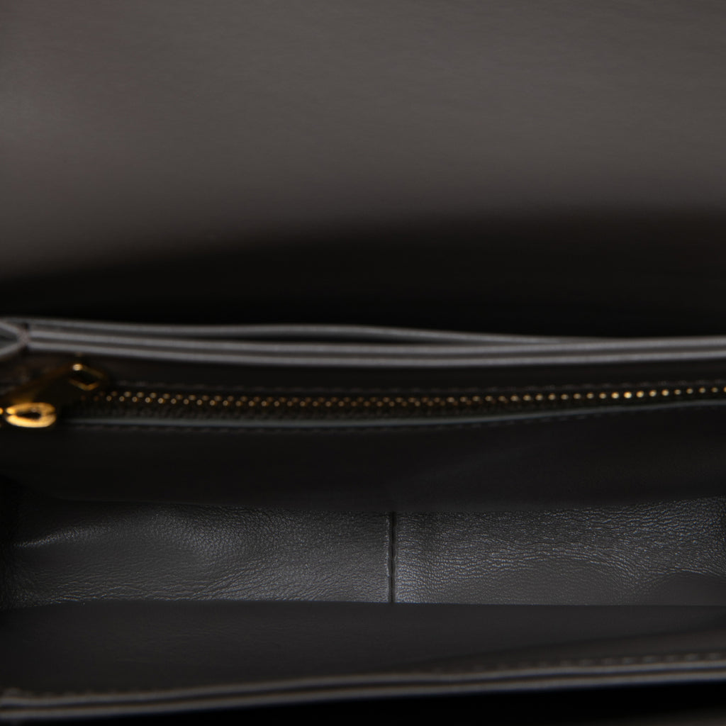 Triomphe Teen Shiny Calfskin Leather Flap Crossbody Brown