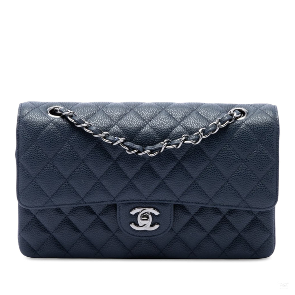 322610003 Classic Double Flap Medium Caviar Leather Matelassè Shoulder Bag Blue 1