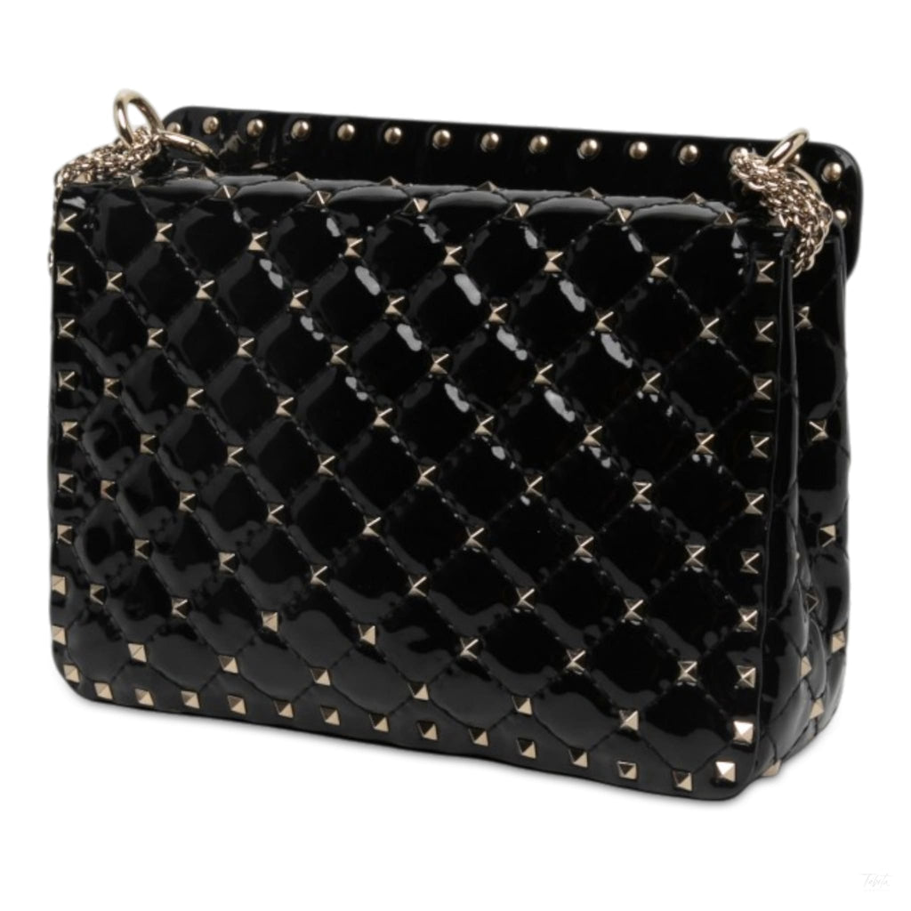 322610004 Rockstud Spike Medium Patent Leather Flap Crossbody Black 2