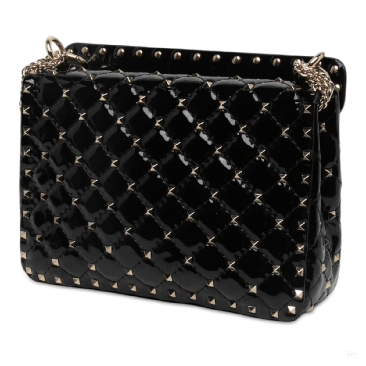 322610004 Rockstud Spike Medium Patent Leather Flap Crossbody Black 2