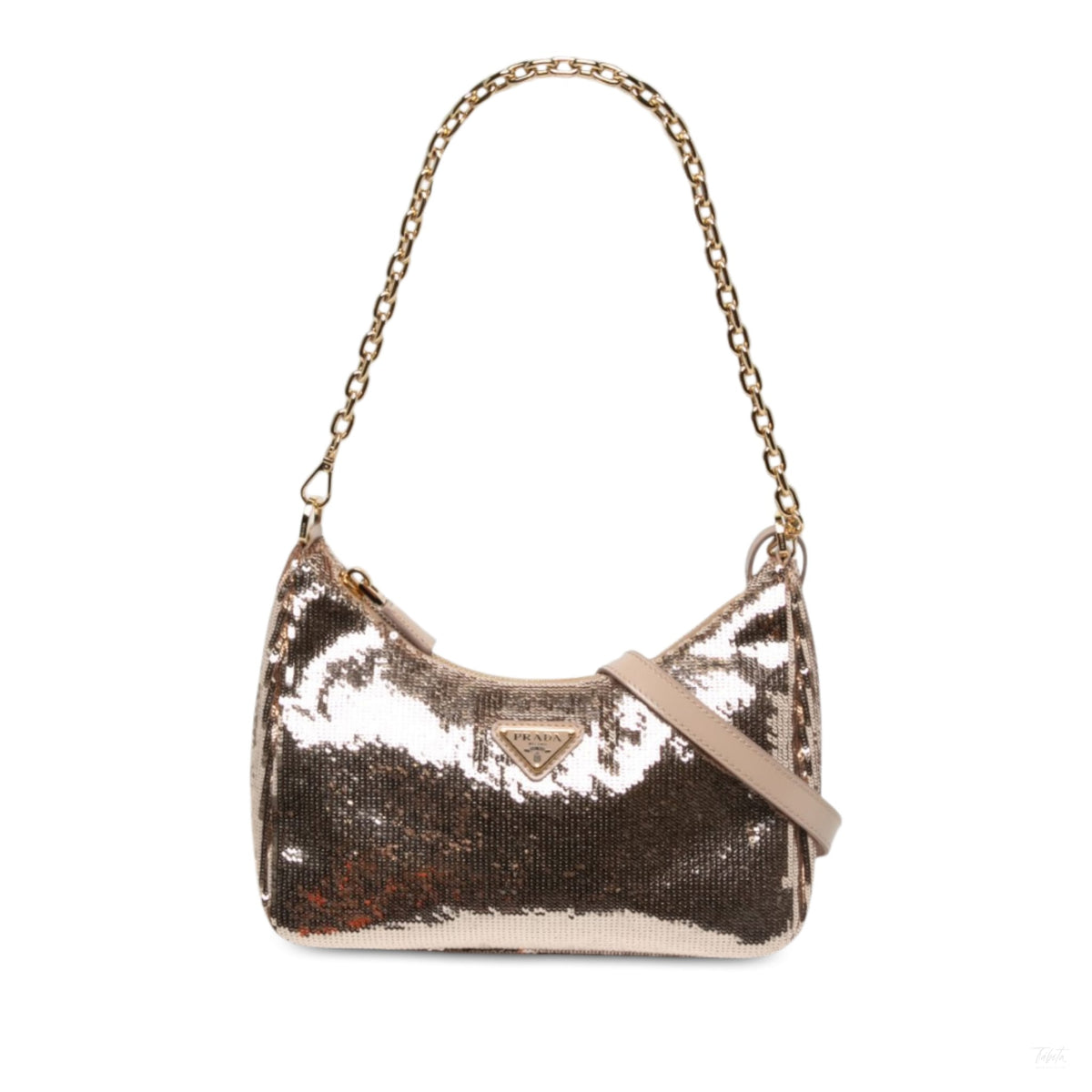 322610007 Re Edition 2005 Econyl Nylon Sequin Embellished Pouch Crossbody Gold 1