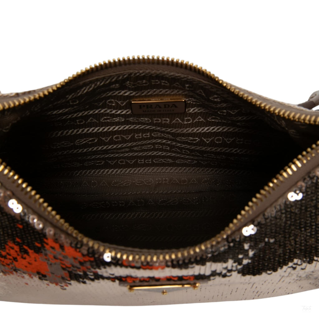 322610007 Re Edition 2005 Econyl Nylon Sequin Embellished Pouch Crossbody Gold 4