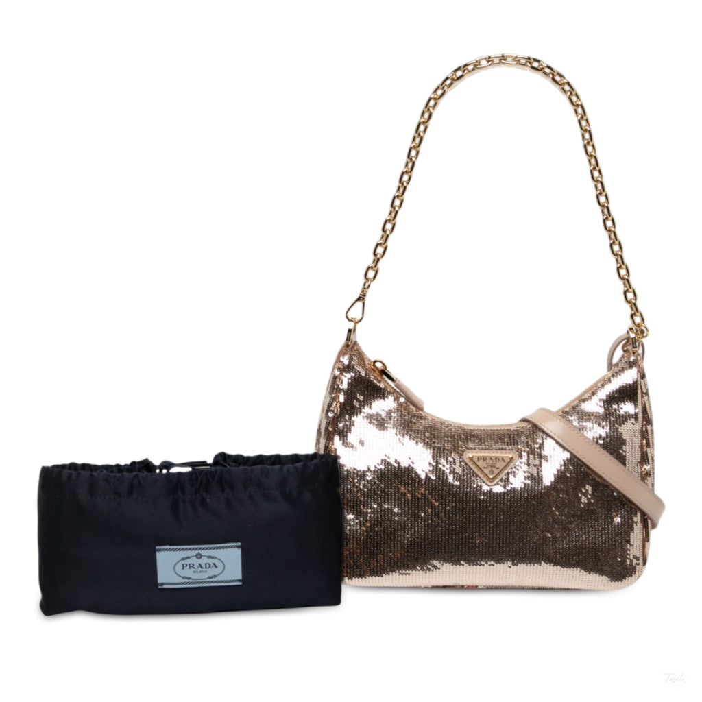 322610007 Re Edition 2005 Econyl Nylon Sequin Embellished Pouch Crossbody Gold 6