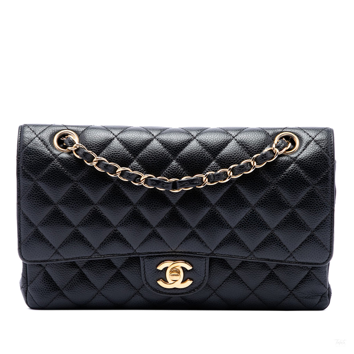 322610011 Classic Double Flap Medium Caviar Leather Matelassè Shoulder Bag Black 1