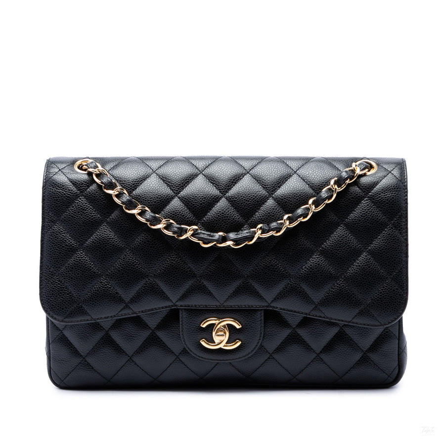 322610014 Classic Double Flap Jumbo Matelassè Caviar Leather Flap Handbag Black 1