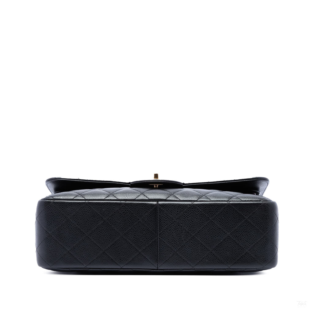 322610014 Classic Double Flap Jumbo Matelassè Caviar Leather Flap Handbag Black 3