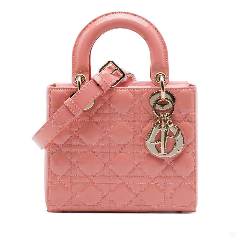322610016 Lady Dior Small Patent Leather Cannage Tote Handbag Pink 1
