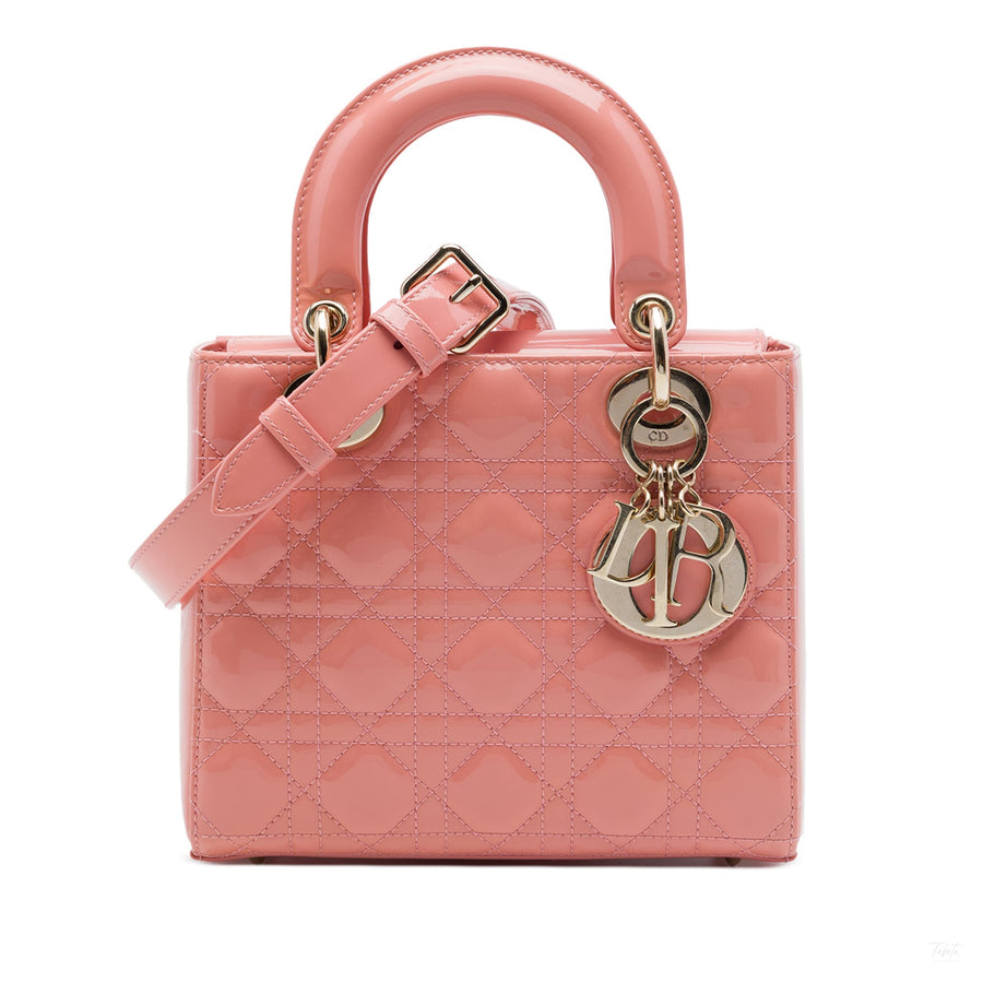 322610016 Lady Dior Small Patent Leather Cannage Tote Handbag Pink 1