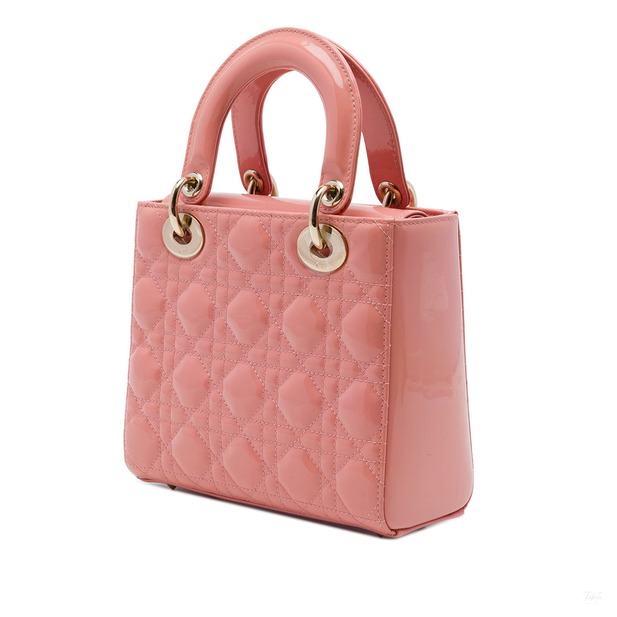 322610016 Lady Dior Small Patent Leather Cannage Tote Handbag Pink 2