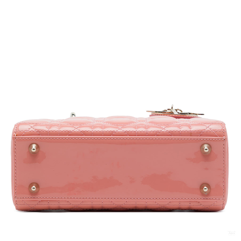 322610016 Lady Dior Small Patent Leather Cannage Tote Handbag Pink 3