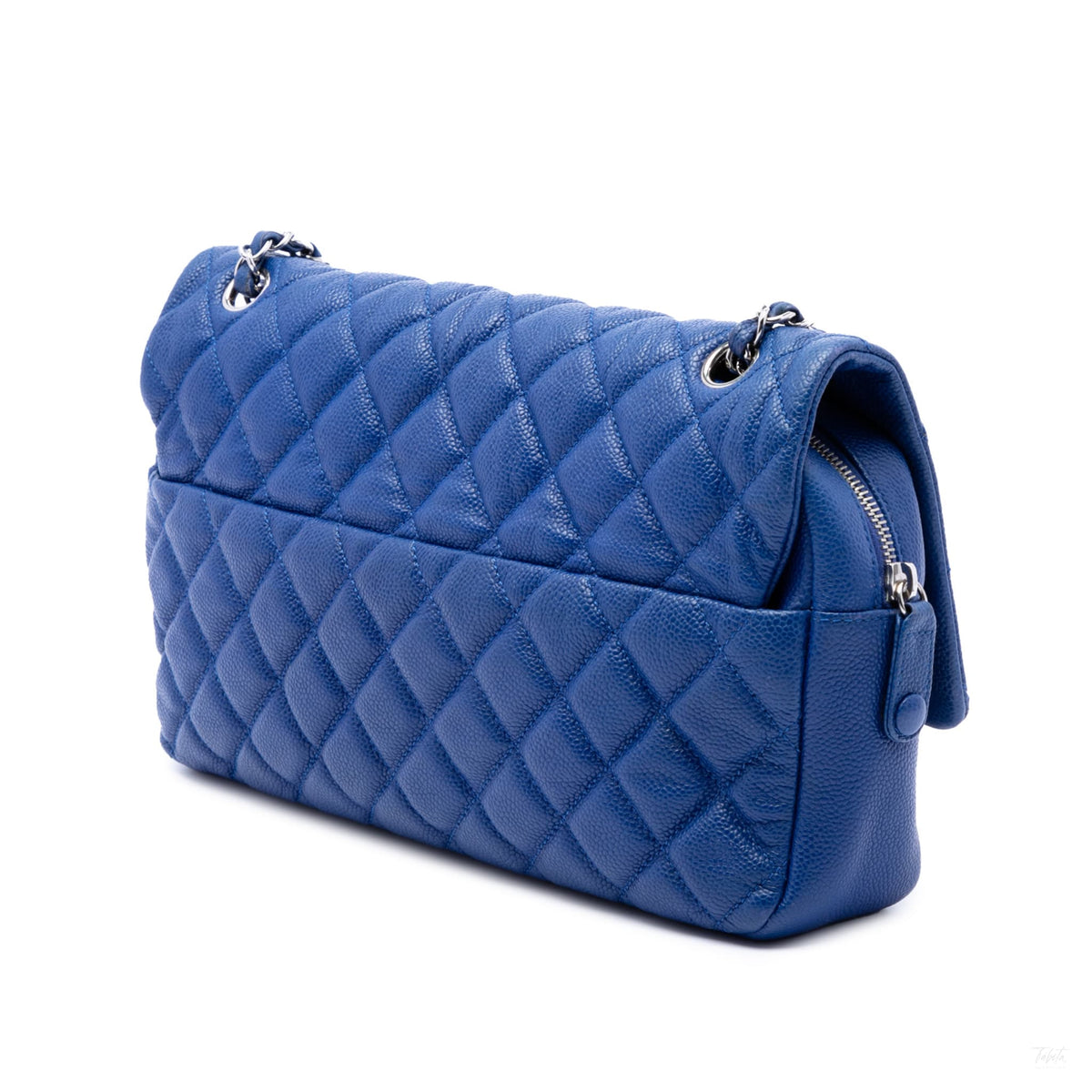 322610018 Easy Flap Jumbo Caviar Leather Quilted Shoulder Bag Blue 2