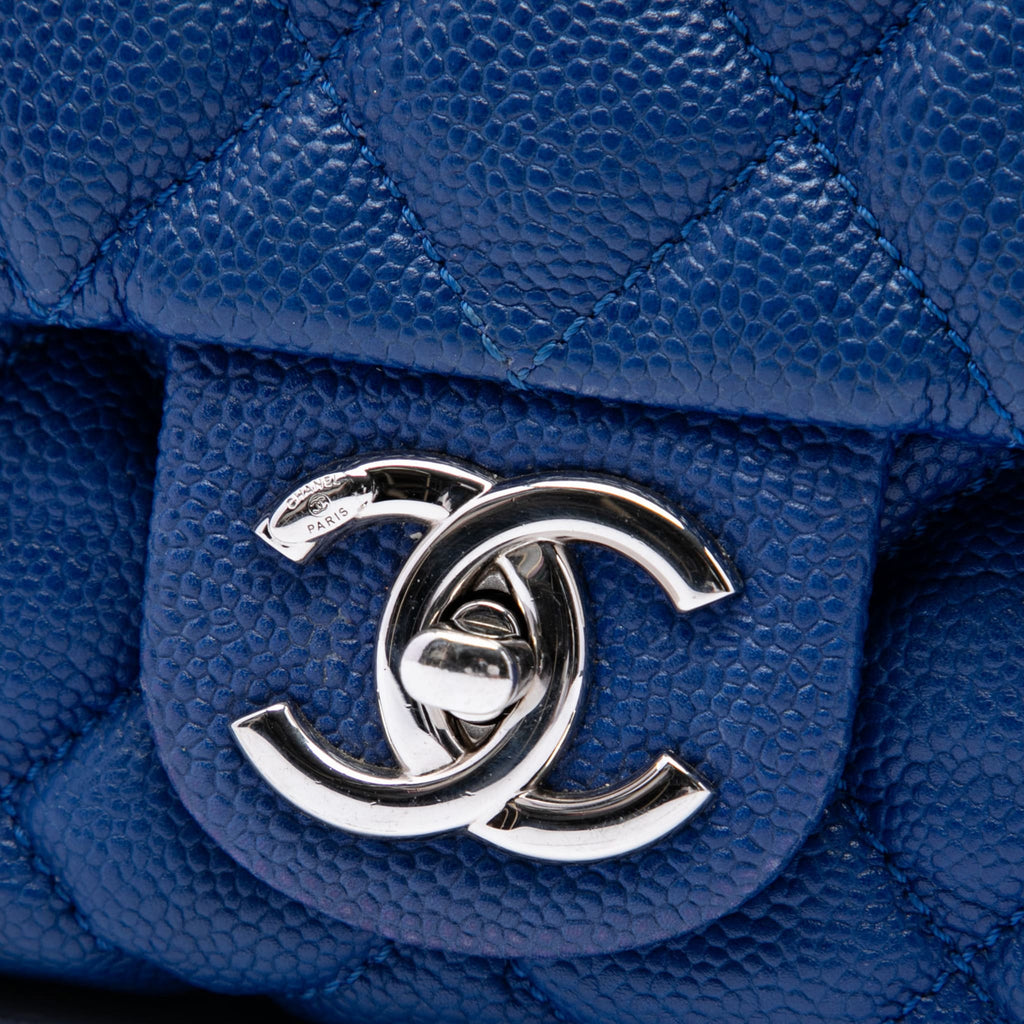 322610018 Easy Flap Jumbo Caviar Leather Quilted Shoulder Bag Blue 5