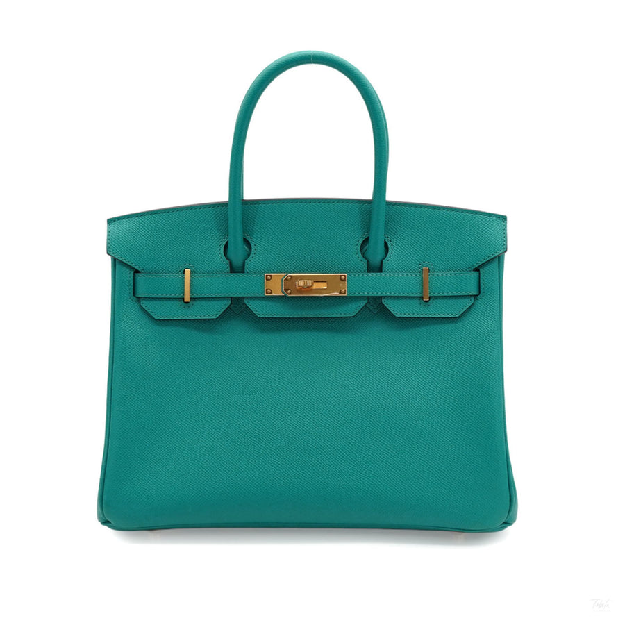 322610026 Birkin 30 Epsom Leather Top handle Bag Blue Paon 1
