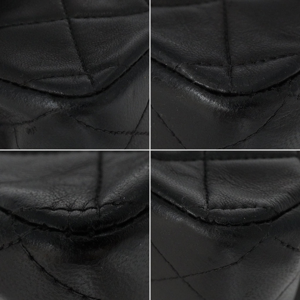Vintage Classic Double Flap Medium Lambskin Leather Matelassè Shoulder Bag Black