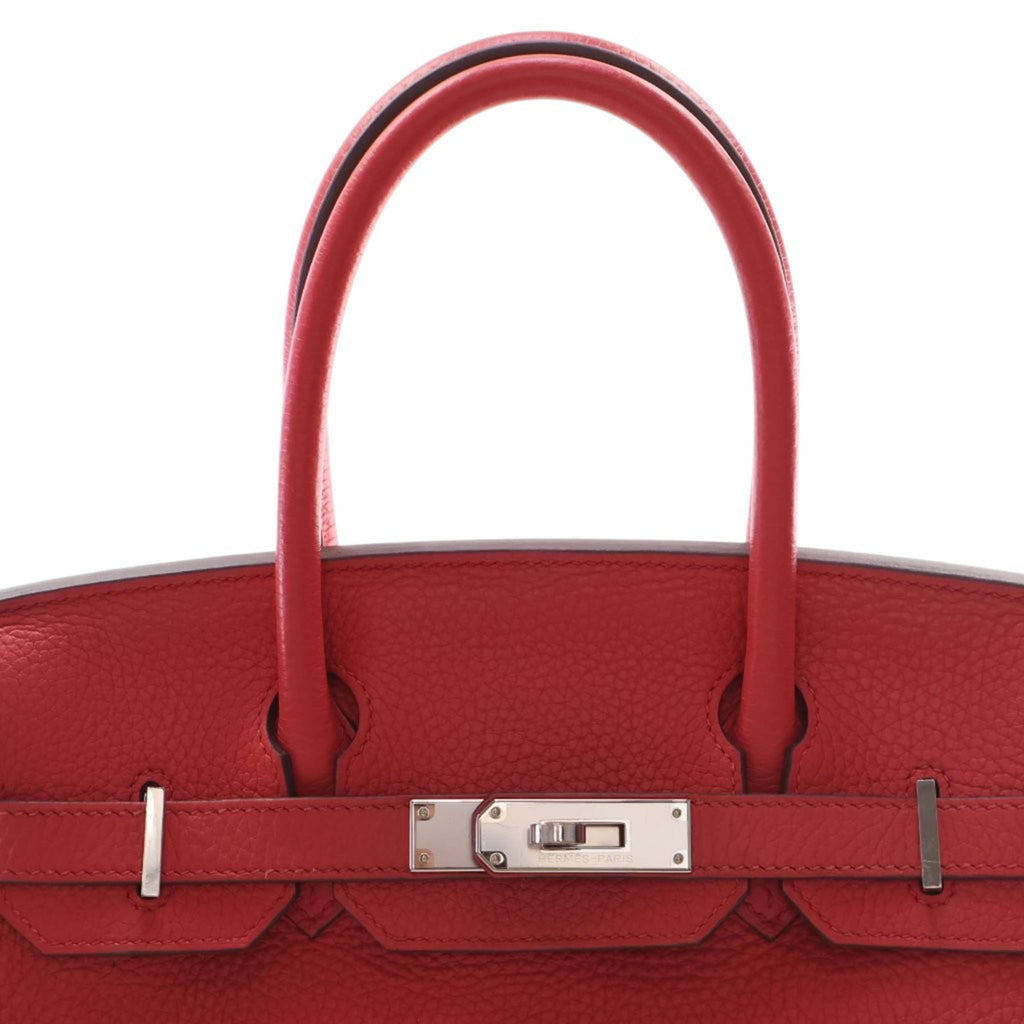 322610037 Birkin 30 Taurillon Clemence Leather Top handle Bag Red 6