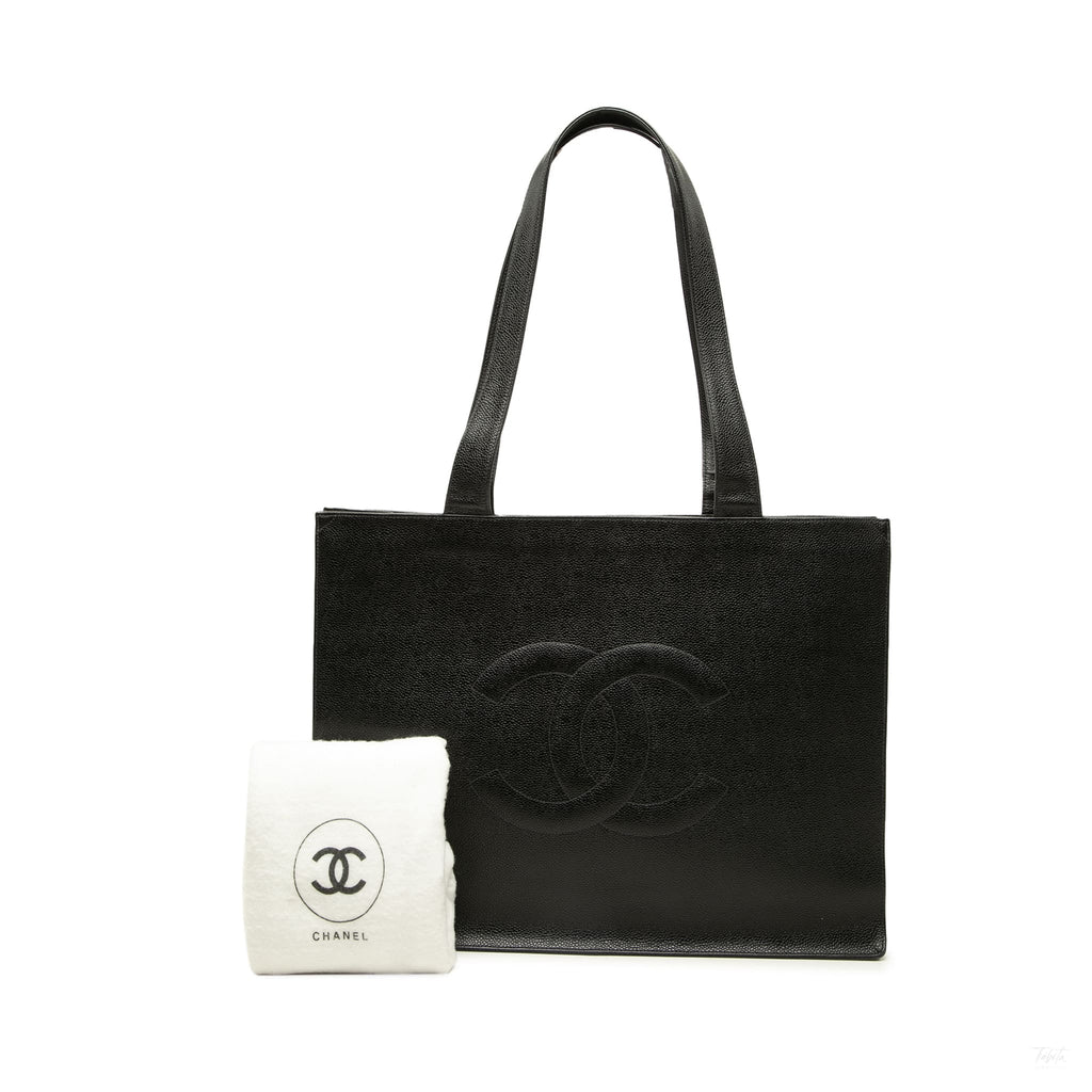 322610044 CC Caviar Leather Tote Shoulder Bag Black 7