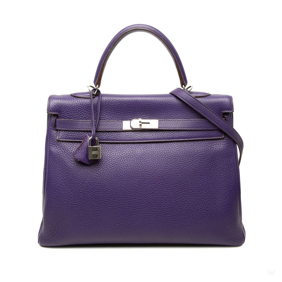 322610048 Kelly 35 Clemence Leather Top handle Handbag Purple 1