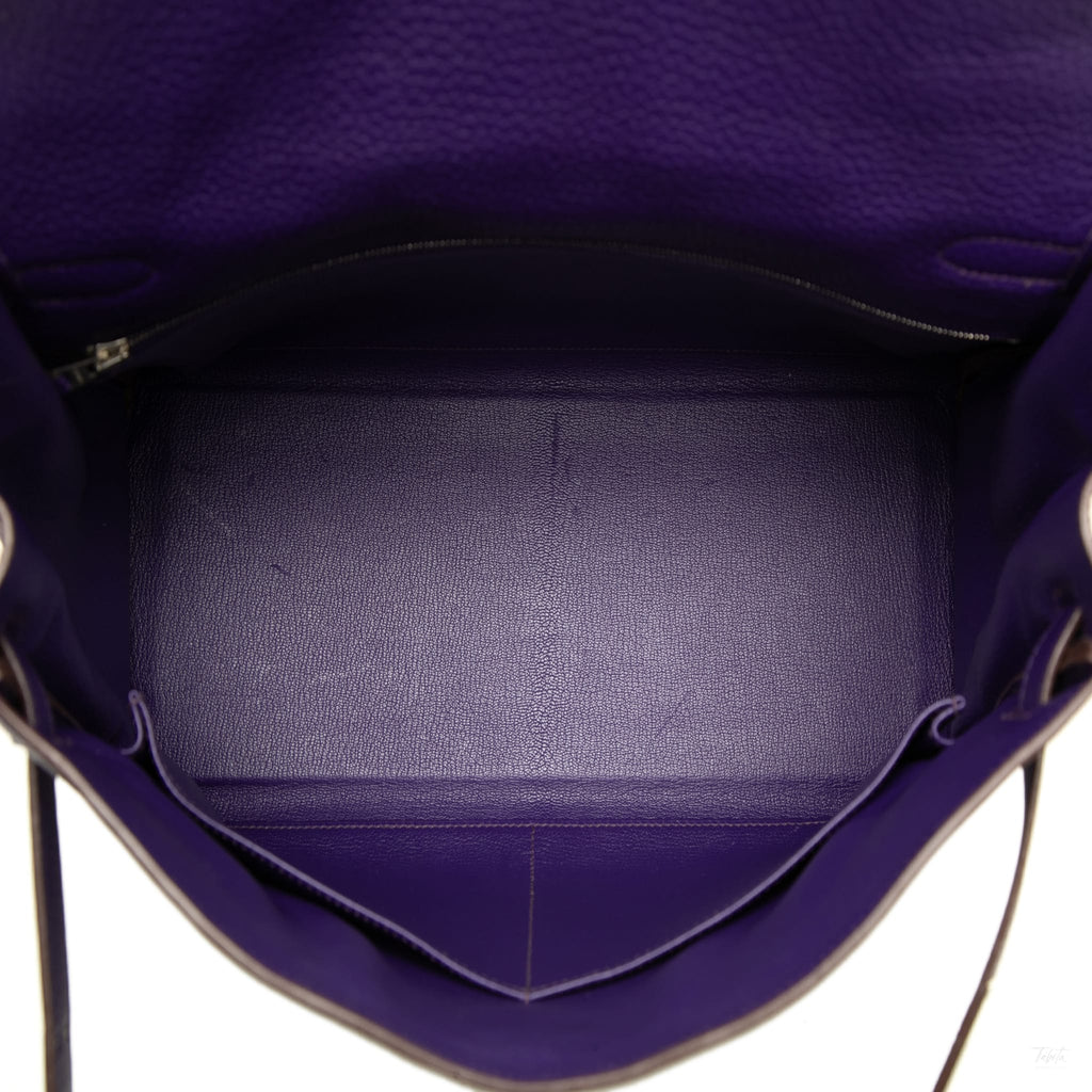 322610048 Kelly 35 Clemence Leather Top handle Handbag Purple 4
