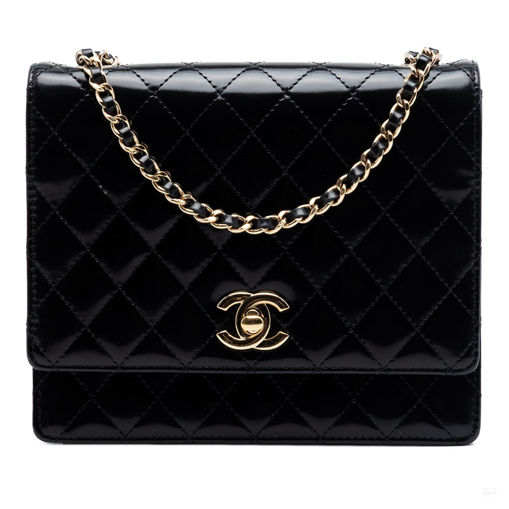 322610050 CC Square Patent Leather Matelassè Flap Shoulder Bag Black 1