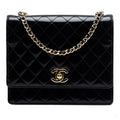 322610050 CC Square Patent Leather Matelassè Flap Shoulder Bag Black 1
