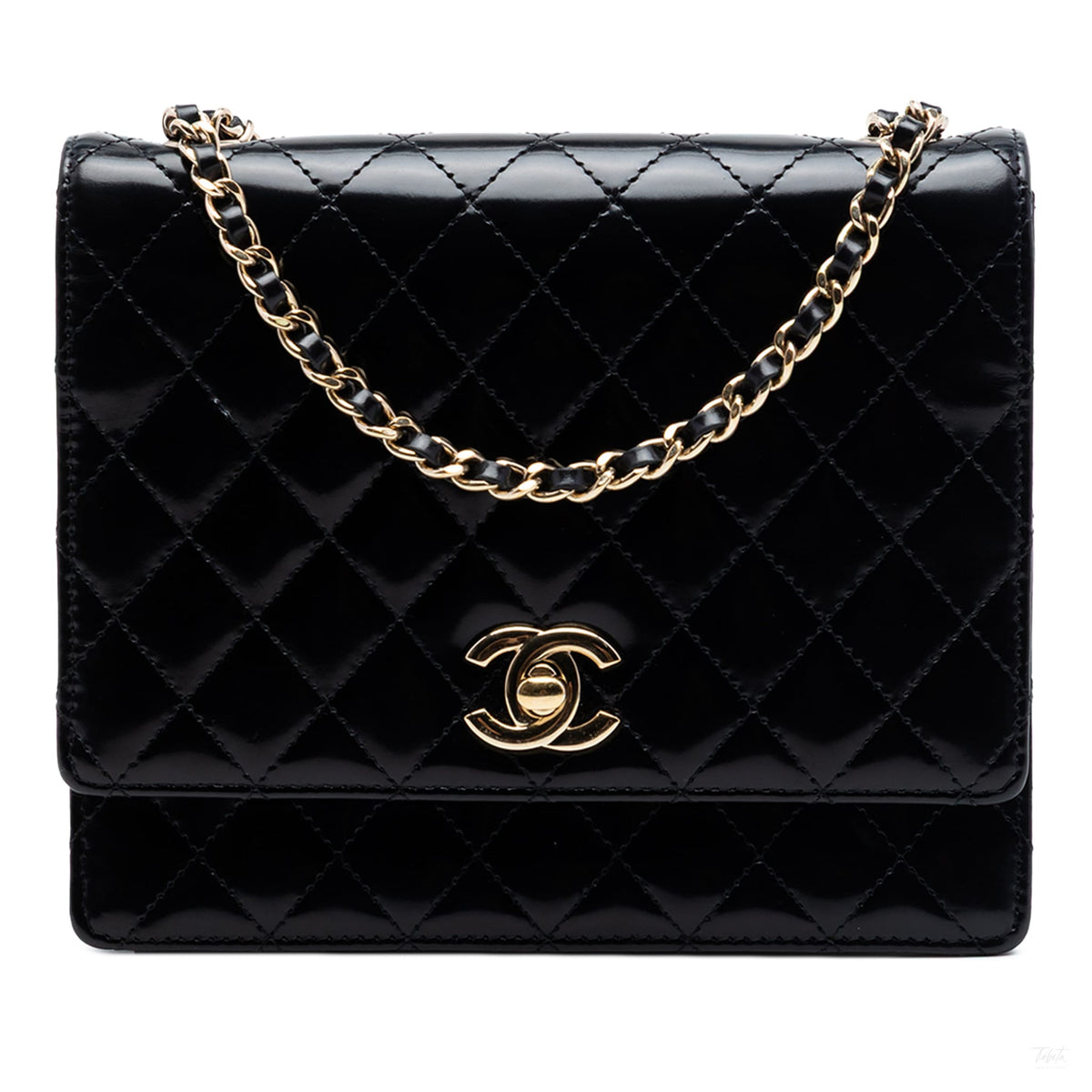 322610050 CC Square Patent Leather Matelassè Flap Shoulder Bag Black 1