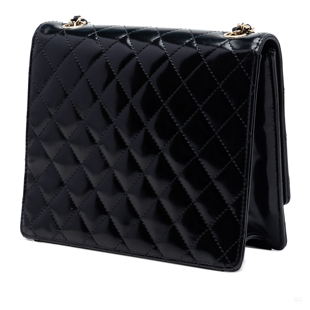 322610050 CC Square Patent Leather Matelassè Flap Shoulder Bag Black 2