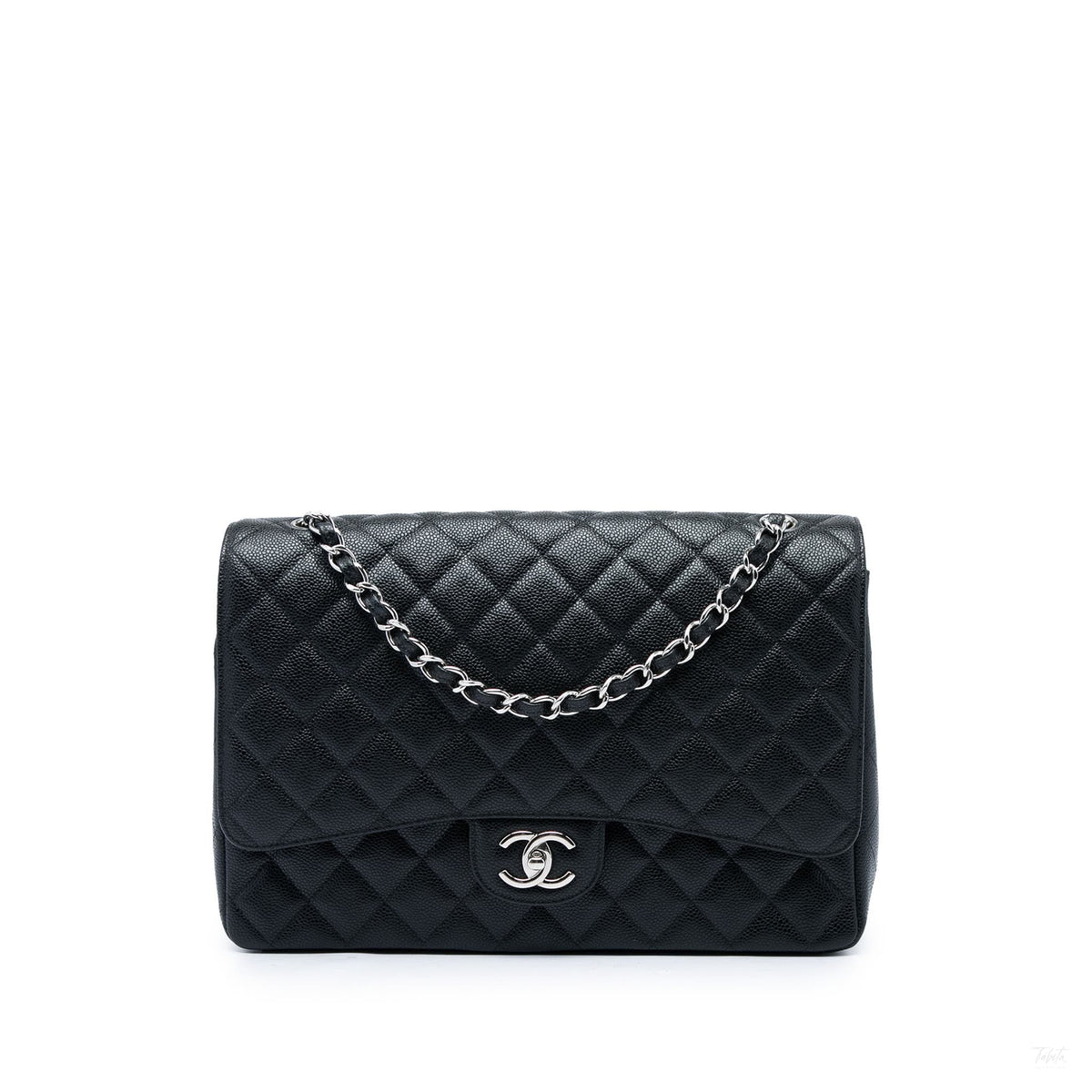 322610052 Classic Double Flap Maxi Caviar Leather Quilted Shoulder Bag Black 1