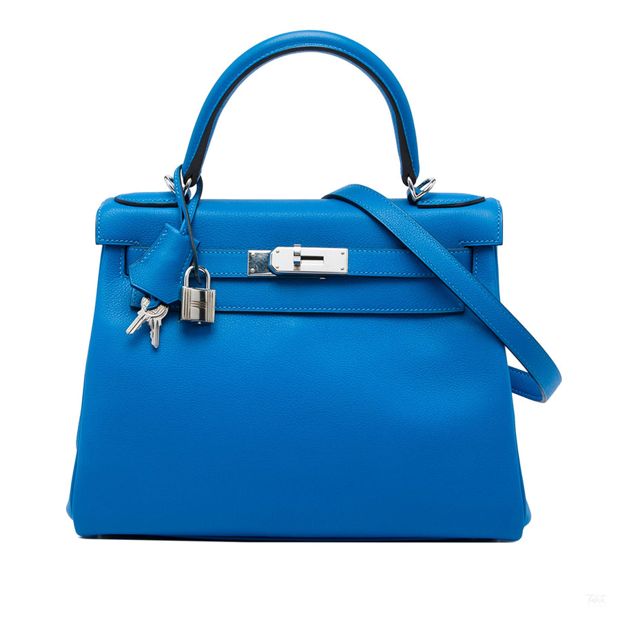 322610079 Kelly 28 Evercolor Leather Retourne Top handle Handbag Blue 1