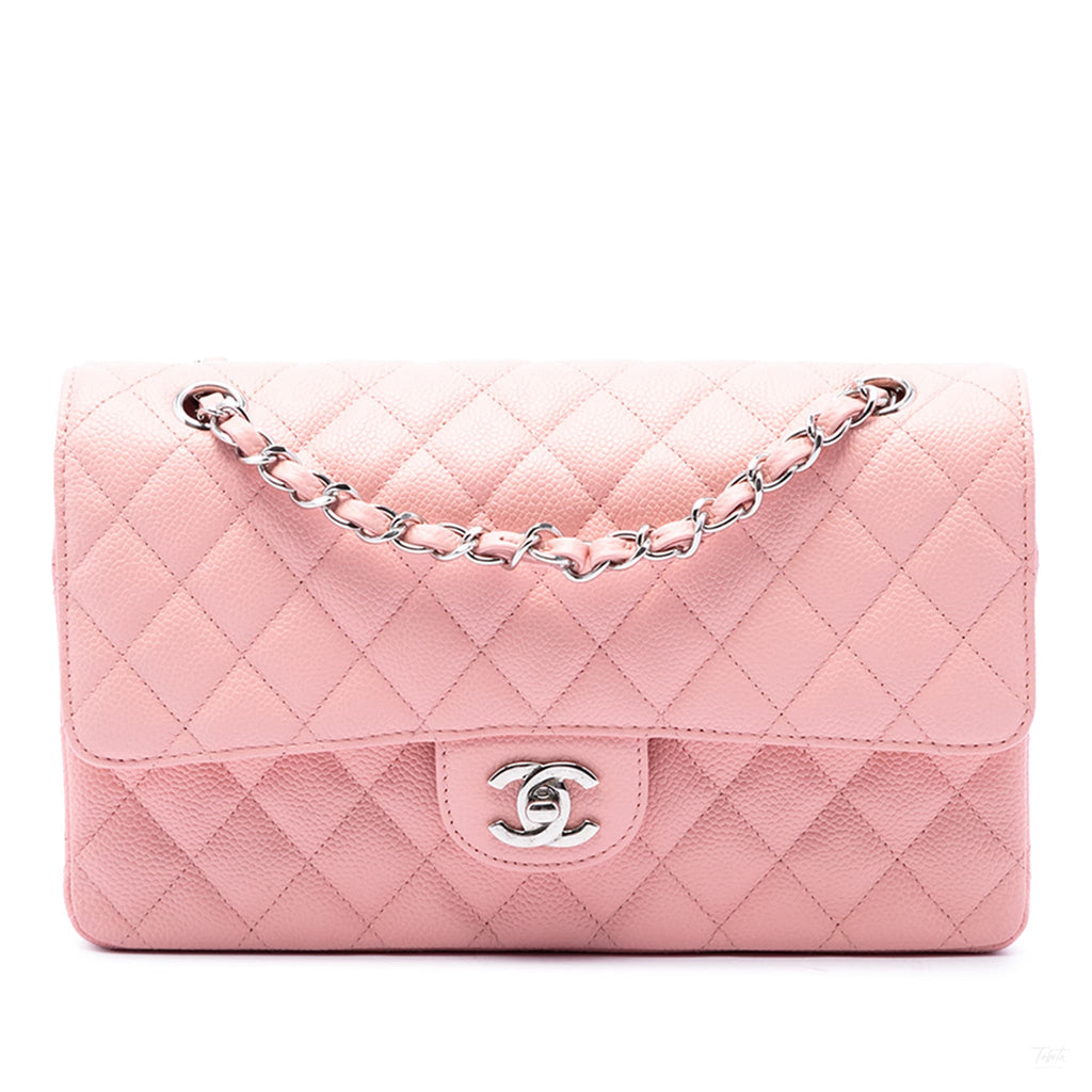 322610085 Classic Double Flap Medium Caviar Leather Matelassè Shoulder Bag Pink 1