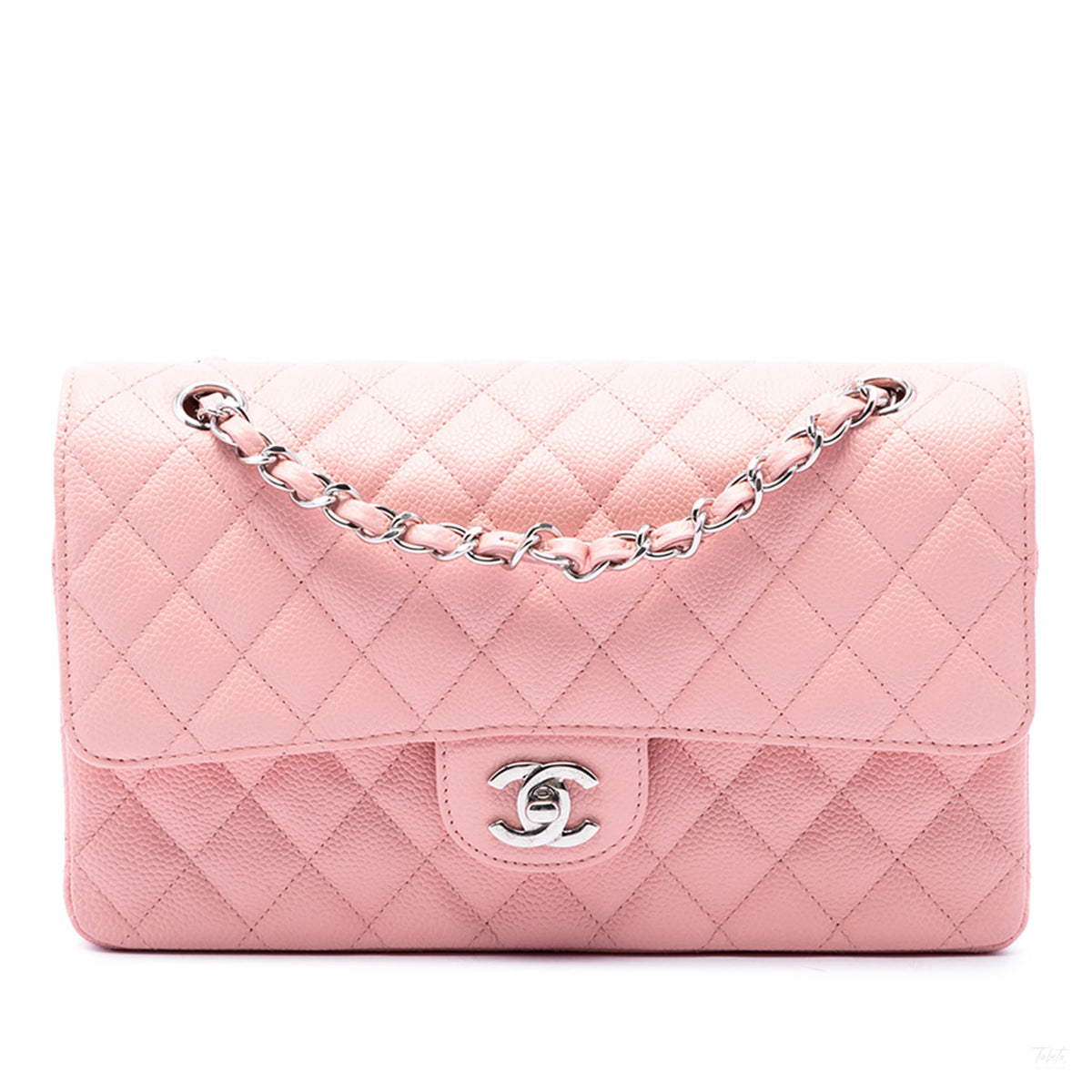 322610085 Classic Double Flap Medium Caviar Leather Matelassè Shoulder Bag Pink 1