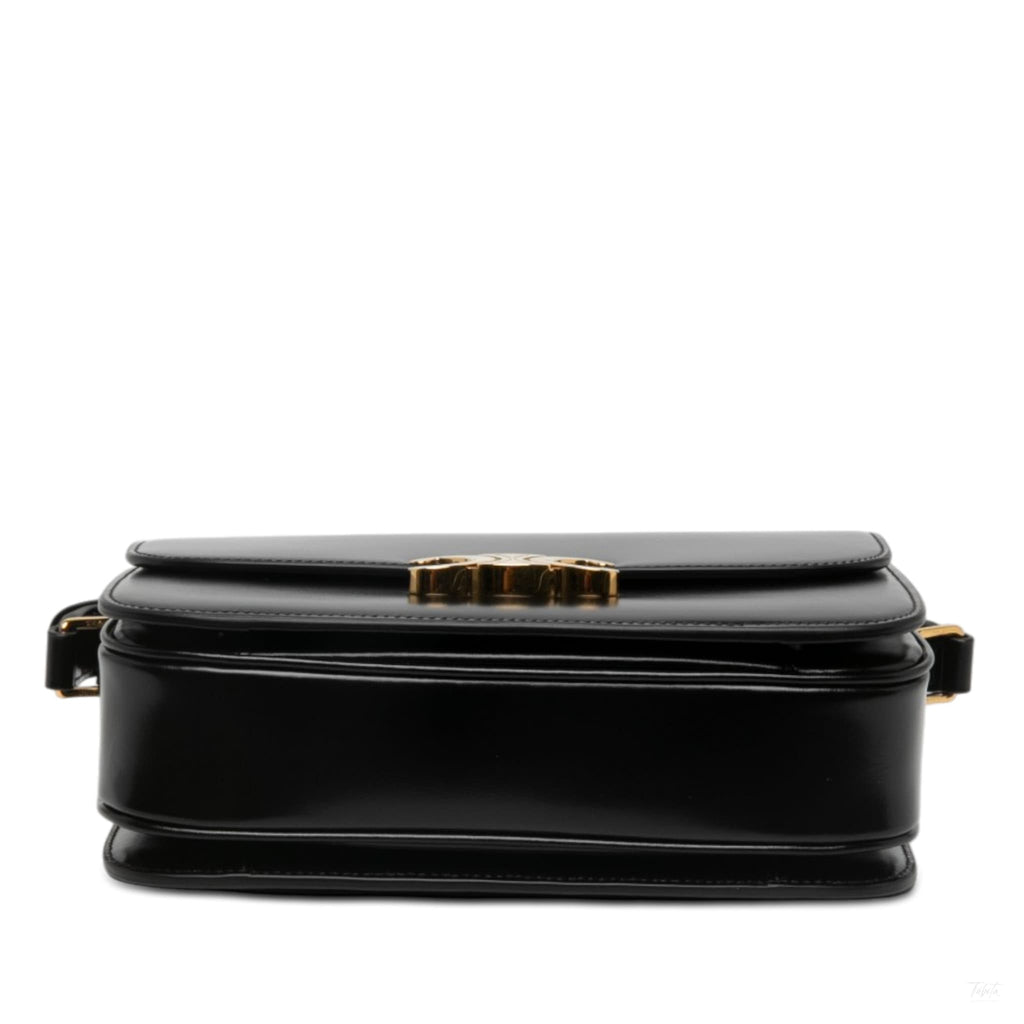 322610087 Triomphe Classique Shiny Calfskin Leather Flap Crossbody Black 3