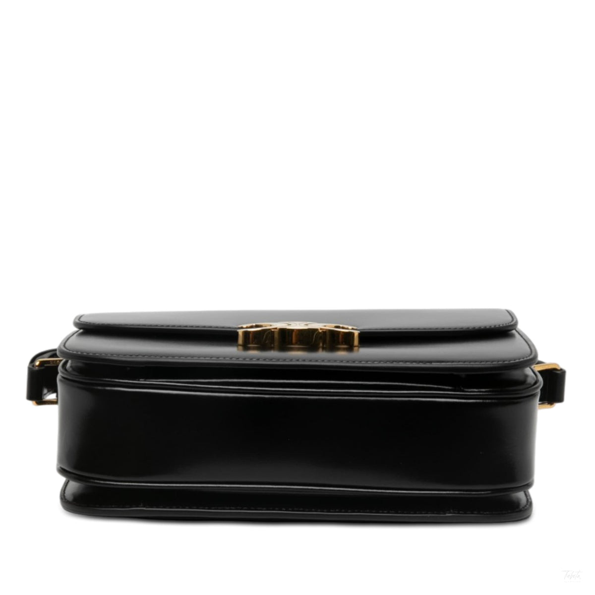 322610087 Triomphe Classique Shiny Calfskin Leather Flap Crossbody Black 3