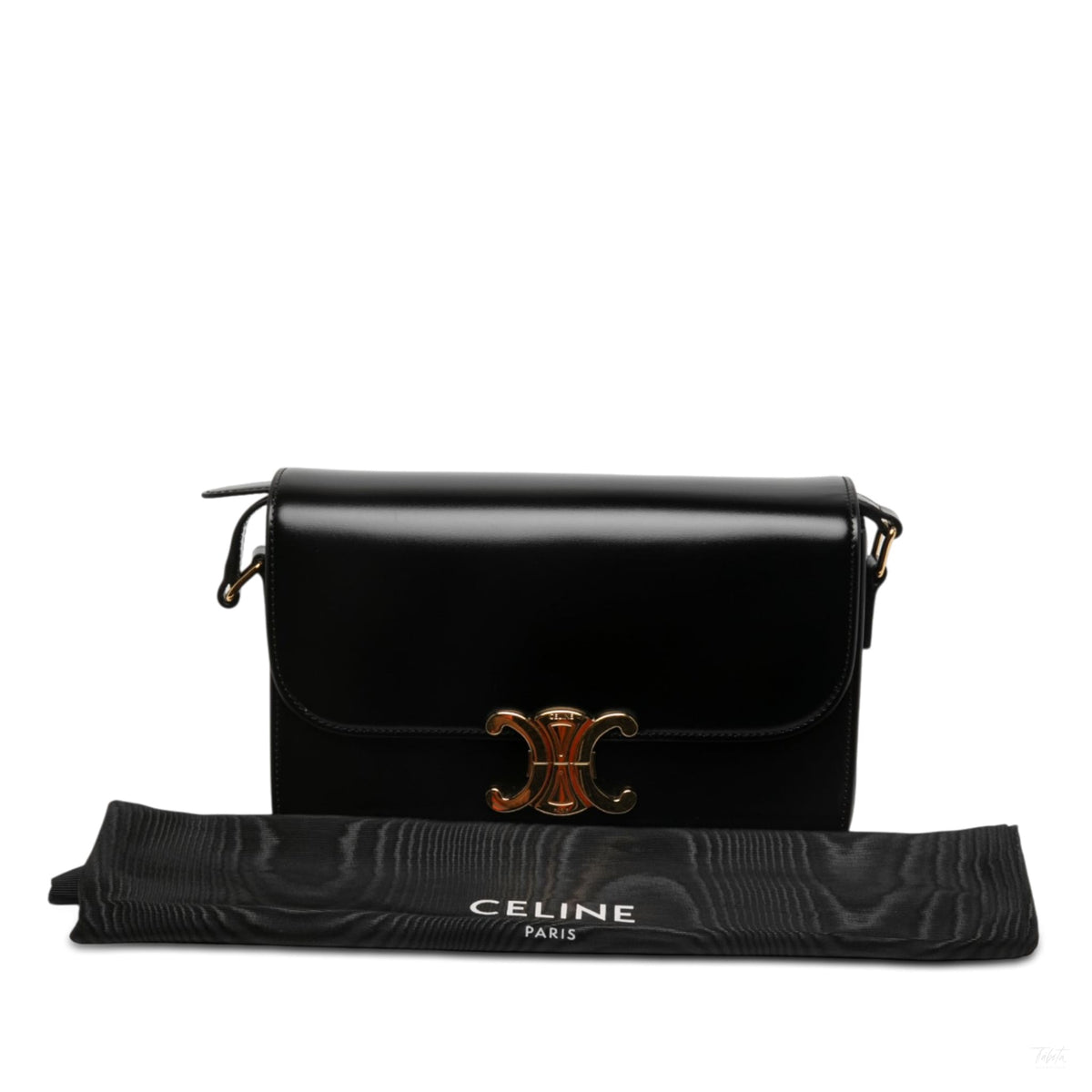 322610087 Triomphe Classique Shiny Calfskin Leather Flap Crossbody Black 7