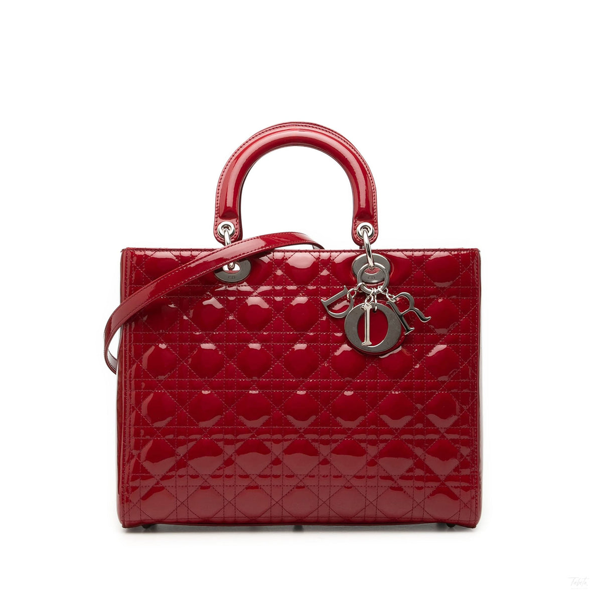 322610091 Lady Dior Large Patent Leather Zip Cannage Tote Handbag Red 1