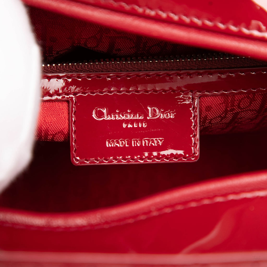 322610091 Lady Dior Large Patent Leather Zip Cannage Tote Handbag Red 5