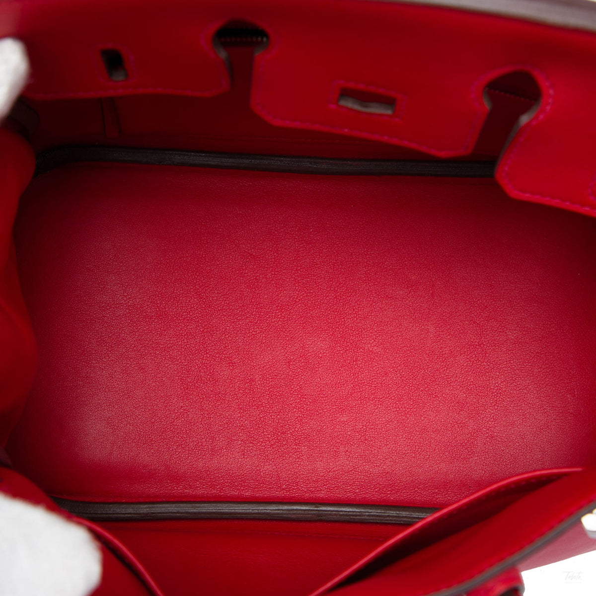 322610092 Birkin 25 Swift Leather Top handle Handbag Red 4