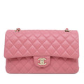 Classic Double Flap Medium Lambskin Leather Matelassé Shoulder Bag Pink 
