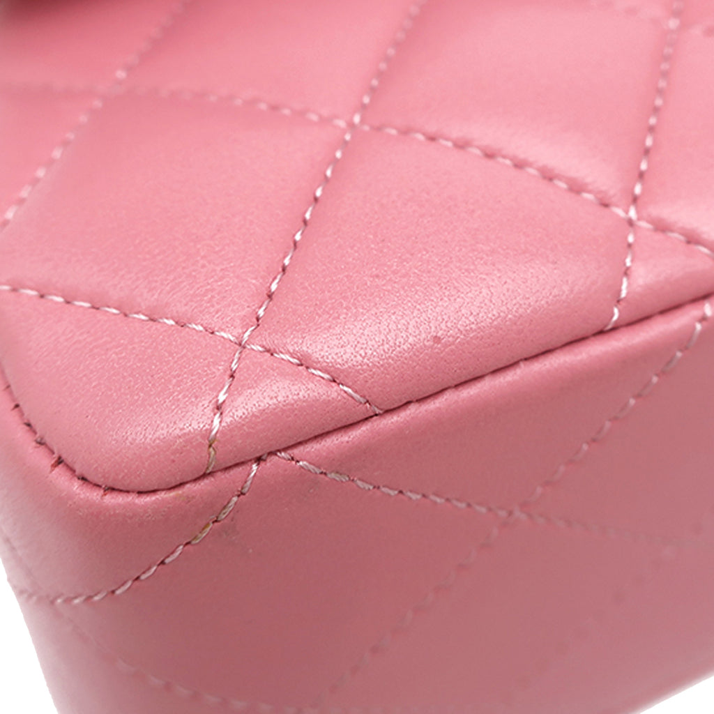 Classic Double Flap Medium Lambskin Leather Matelassé Shoulder Bag Pink 