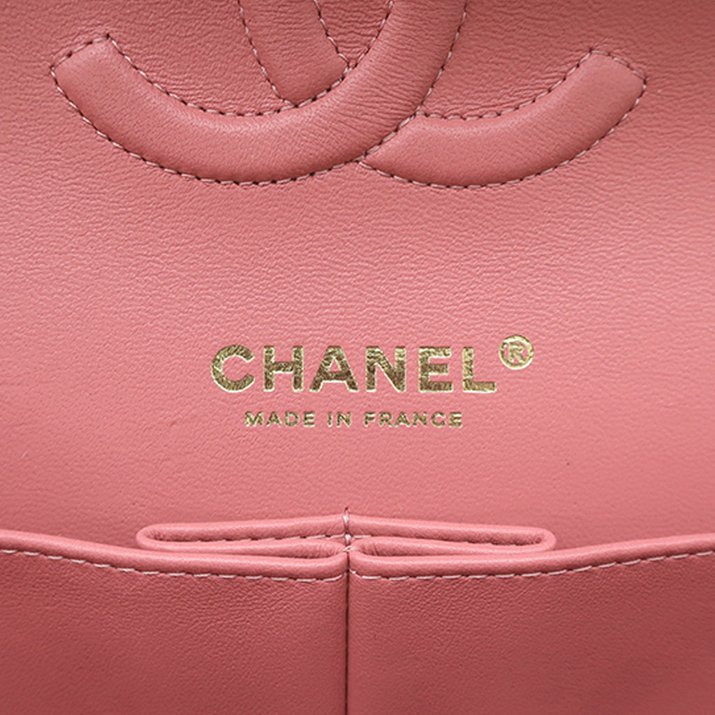 Classic Double Flap Medium Lambskin Leather Matelassé Shoulder Bag Pink 